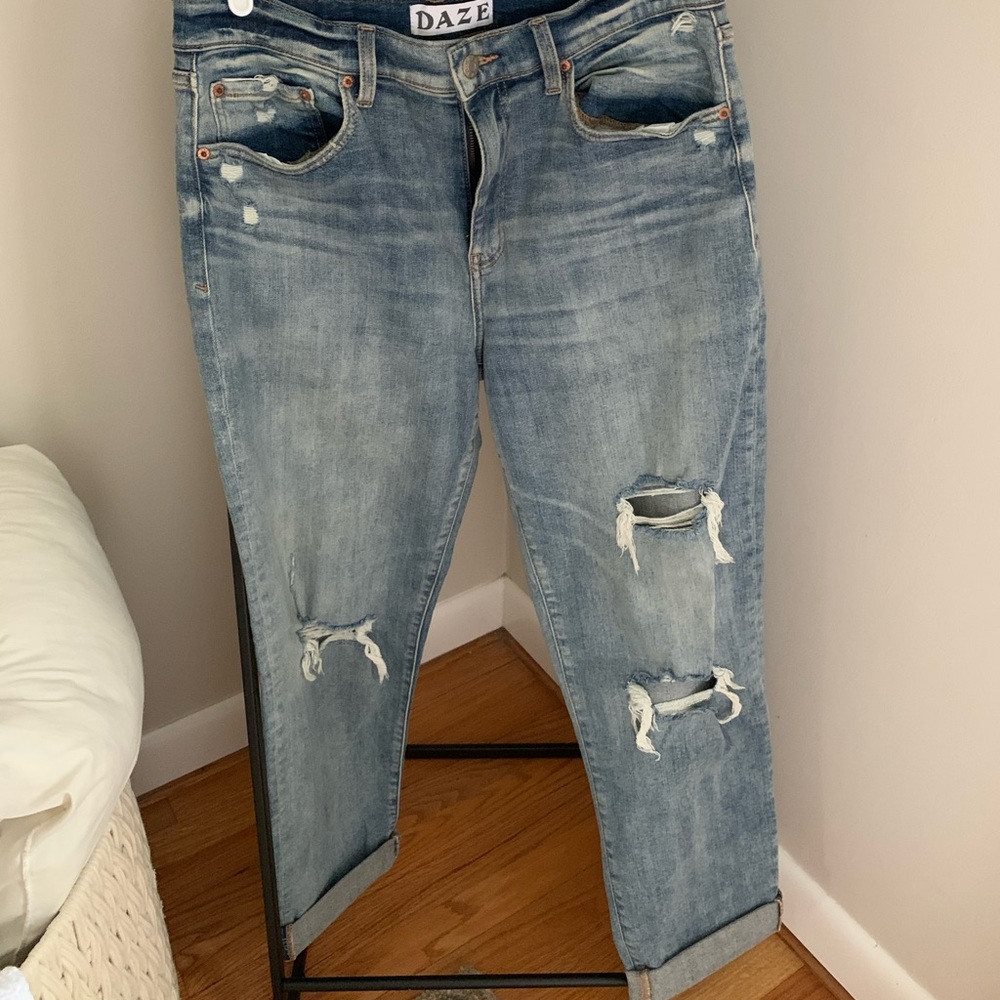 Daze Denim Distressed High-rise Boyfriend Jeans